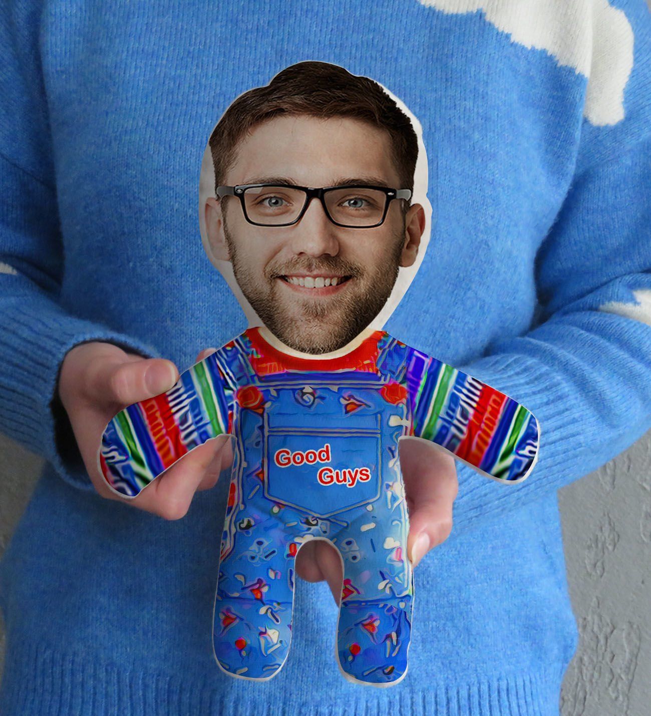 BK Gift Kişiye Özel Fotoğraflı Chucky Figürlü Bebek Yastık