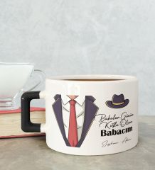 BK Gift Kişiye Özel Babalar Günü Tasarımlı Siyah Kulplu Çay & Kahve Fincanı-4, Babaya Hediye, Babalar Günü Hediyesi