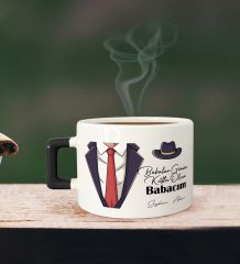 BK Gift Kişiye Özel Babalar Günü Tasarımlı Siyah Kulplu Çay & Kahve Fincanı-4, Babaya Hediye, Babalar Günü Hediyesi