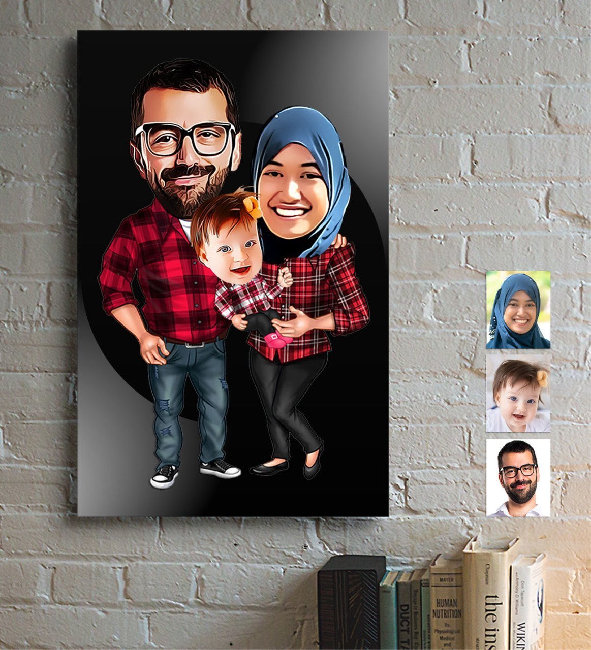 Kişiye Özel Aile Karikatürlü Ahşap Tablo - 2