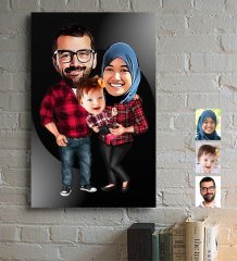 Kişiye Özel Aile Karikatürlü Ahşap Tablo - 2