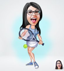 Kişiye Özel Kadın Tenis Oyuncusu Tasarımlı Dijital Karikatür-1