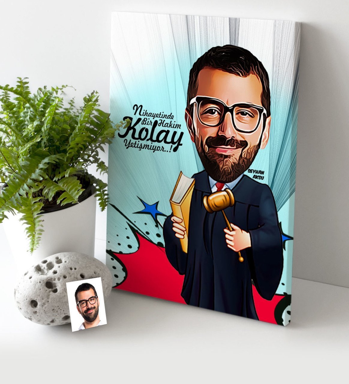 Kişiye Özel Bay Hakim Karikatür Kanvas Tablo (30 x 50 cm.) 1