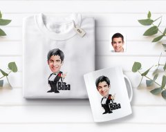 Kişiye Özel Godfather Baba Karikatürlü Beyaz Tişört ve Kupa Seti-1