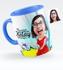 Kişiye Özel Bayan Model Karikatürlü Mavi Kupa Bardak - 1