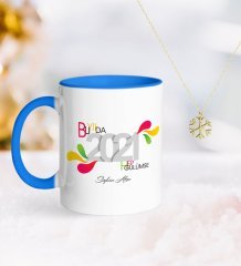 BK Gift Kişiye Özel 2023 Bu Yılda Hep Gülümse Mavi Kupa ve Kar Tanesi Kolye-1