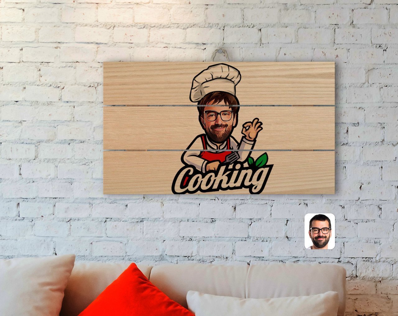 Kişiye Özel Erkek Chef Karikatürlü Otantik Ahşap Palet Tablo-14