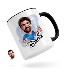 Kişiye Özel Erkek Antrenör Karikatürlü Siyah Kupa Bardak-1