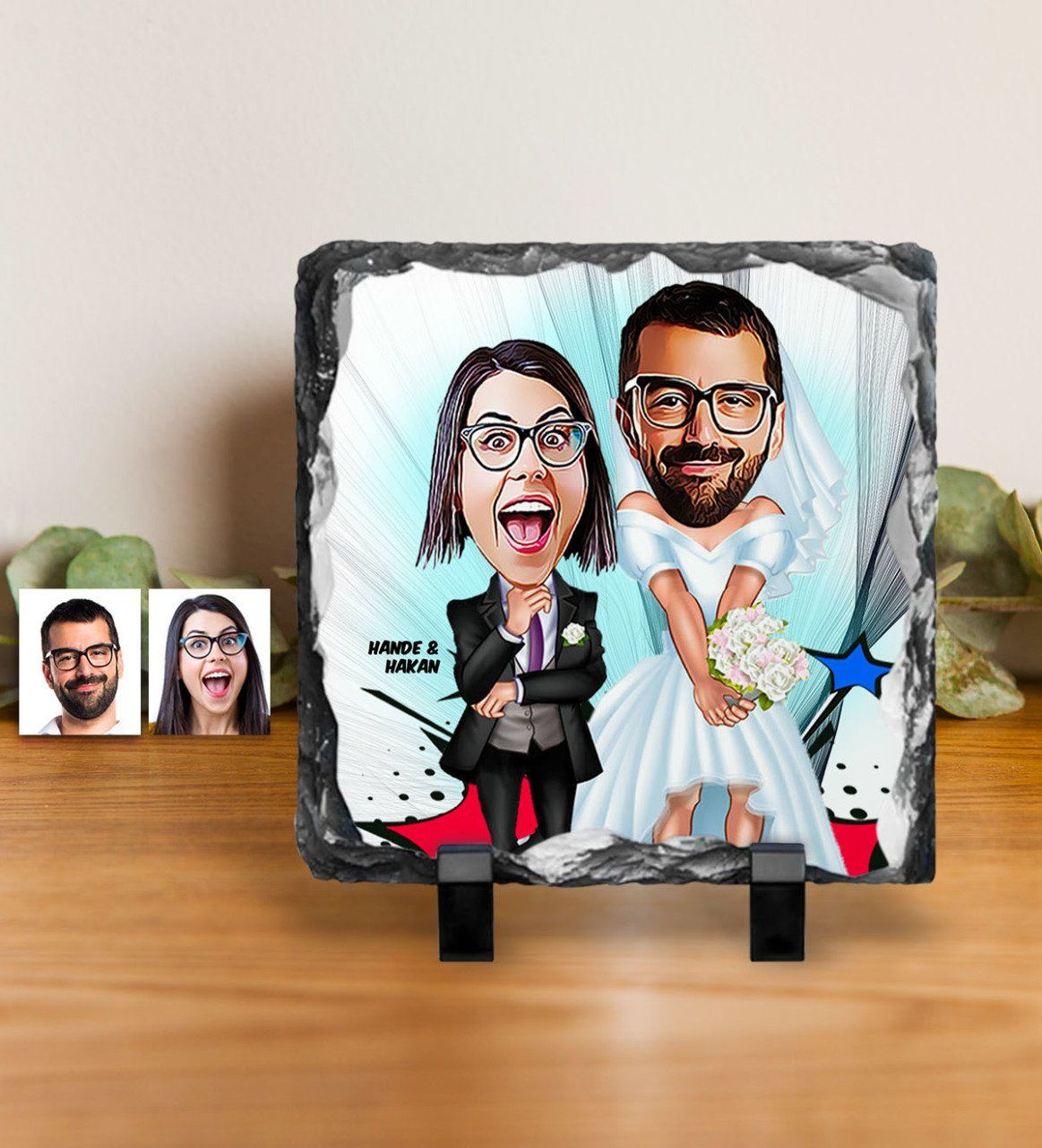 Kişiye Özel Sevgililer Karikatürlü Dekoratif Doğal Taş - 16
