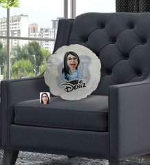 Kişiye Özel İsimli Kadın Patron Karikatürlü Yuvarlak Dekoratif Kırlent Yastık-5