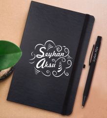 BK Gift Kişiye Özel İsimli Siyah Defter ve Metal Versatil Kalem(0,7 Kurşun) Hediye Seti-6