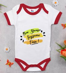 BK Kids Beni Yavaşça Teyzeme Verin Tasarımlı Kırmızı Bebek Body Zıbın-1