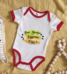 BK Kids Beni Yavaşça Teyzeme Verin Tasarımlı Kırmızı Bebek Body Zıbın-1