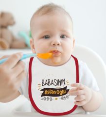 BK Kids Babasının Aslan Oğlu Tasarımlı Kırmızı Bebek Mama Önlüğü-1