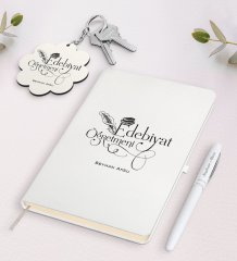 Kişiye Özel Edebiyat Öğretmeni Beyaz Defter Kalem Ve Anahtarlık Hediye Seti-1