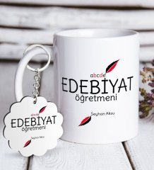 Kişiye Özel Edebiyat Öğretmeni Beyaz Kupa ve Anahtarlık Hediye Seti-5