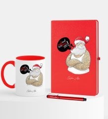 Kişiye Özel Yılbaşı Noel Baba Temalı Kırmızı Defter Kalem Kupa Seti - 4