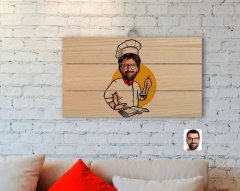 Kişiye Özel Erkek Chef Karikatürlü Otantik Ahşap Palet Tablo-12