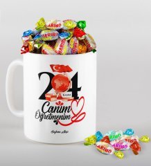 Kişiye Özel Canım Öğretmenim Kupa ve Haribo Şeker Hediye Seti-2