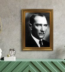 Altın Yaldız Çerçeveli A3 Atatürk Tablosu - 4