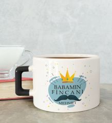 BK Gift Kişiye Özel Babalar Günü Tasarımlı Siyah Kulplu Çay & Kahve Fincanı-2, Babaya Hediye, Babalar Günü Hediyesi