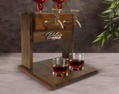 BK Gift Kişiye Özel Kabartma İsimli Çift Musluklu Doğal Ahşap Viski Standı, İçki Standı, Doğum Günü Hediyesi, Ev Hediyesi, Erkek Hediye-10