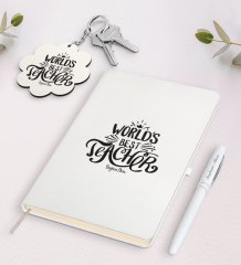 Kişiye Özel Dünyanın En İyi Öğretmeni Beyaz Defter Kalem Ve Anahtarlık Hediye Seti-30