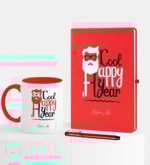 Kişiye Özel Yılbaşı Noel Baba Temalı Kırmızı Defter Kalem Kupa Seti - 3