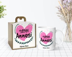 Kişiye Özel Ahşap Kutuda Anneler Günü Temalı Dünyanın En İyi Annesi Tasarımlı Beyaz Kupa Bardak-11