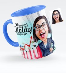 Kişiye Özel Bayan CEO Karikatürlü Mavi Kupa Bardak - 2