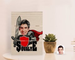 Kişiye Özel Şövalye Karikatürlü Otantik Masaüstü Ahşap Palet Çerçeve-2