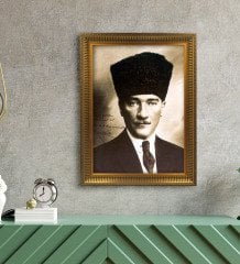 Altın Yaldız Çerçeveli A3 Atatürk Tablosu - 3