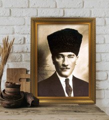 Altın Yaldız Çerçeveli A3 Atatürk Tablosu - 3