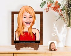 Kişiye Özel Kadınlar Günü Dünyanın En Güzel Kadını Karikatürlü Ahşap Standlı 3D Biblo-5