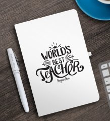 Kişiye Özel Dünyanın En İyi Öğretmeni Beyaz Defter ve Kalem Hediye Seti-30