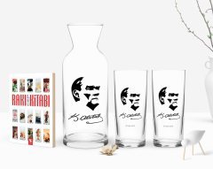 Kişiye Özel Renkli Baskılı Atatürk Temalı İkili Rakı Bardağı Karaf ve Cep Kitabı Hediye Seti-24
