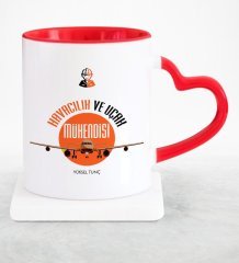 Kişiye Özel Mesleki Havacılık ve Uçak Mühendisi Kırmızı Kalpli Kupa Bardak