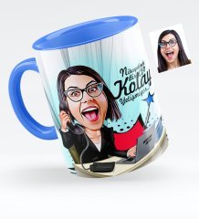Kişiye Özel Bayan CEO Karikatürlü Mavi Kupa Bardak - 1