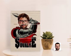 Kişiye Özel Şövalye Karikatürlü Otantik Masaüstü Ahşap Palet Çerçeve-1