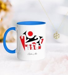 BK Gift Kişiye Özel 2023 Mutlu Yıllar Mavi Kupa ve Kar Tanesi Kolye-13