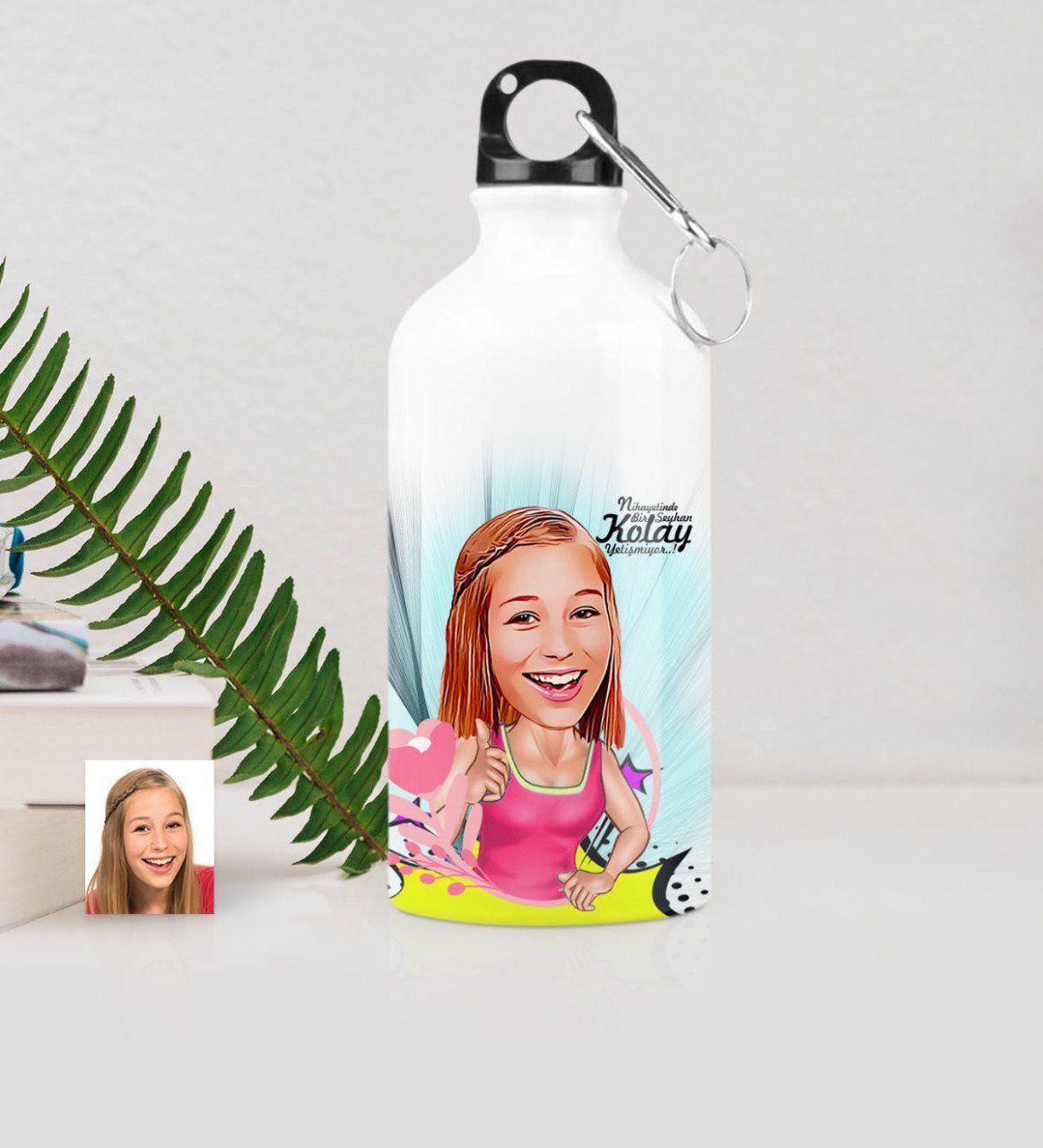 Kişiye Özel Bayan Karikatürlü Metal Suluk (500 ml.) 7