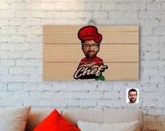 Kişiye Özel Erkek Chef Karikatürlü Otantik Ahşap Palet Tablo-10