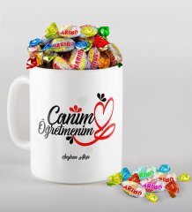 Kişiye Özel Canım Öğretmenim Kupa ve Haribo Şeker Hediye Seti-1