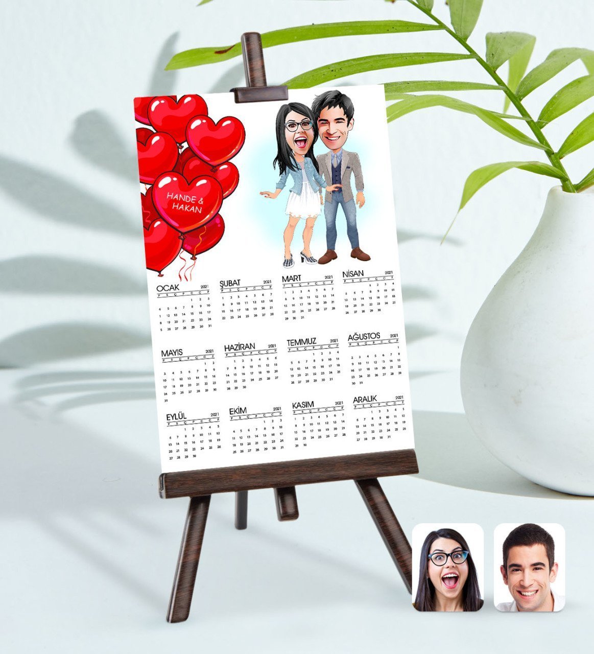 BK Gift Kişiye Özel 15x21 cm Fotoğraf Kartlı Sevgililer Karikatürlü Şövaleli 2023 Takvim -63