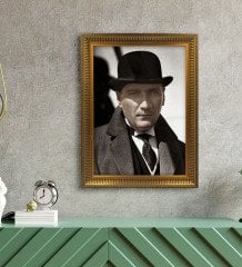 Altın Yaldız Çerçeveli A3 Atatürk Tablosu - 2