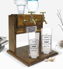 Kişiye Özel Renkli Baskılı Yeşilçam Replikleri Seni Babandan İsteyeceğim  Tasarımlı İkili Rakı Bardağı ve Çift Musluklu Doğal Ahşap Rakı Standı-1