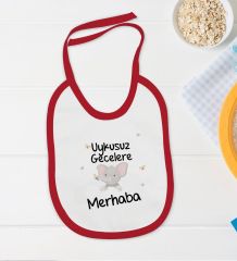 BK Kids Uykusuz Gecelere Merhaba Tasarımlı Kırmızı Bebek Body Zıbın ve Mama Önlüğü Hediye Seti-1