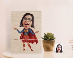 Kişiye Özel Süper Anne Karikatürlü Otantik Masaüstü Ahşap Palet Çerçeve-1