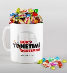 Kişiye Özel Büro Yönetimi Öğretmeni Kupa ve Haribo Şeker Hediye Seti