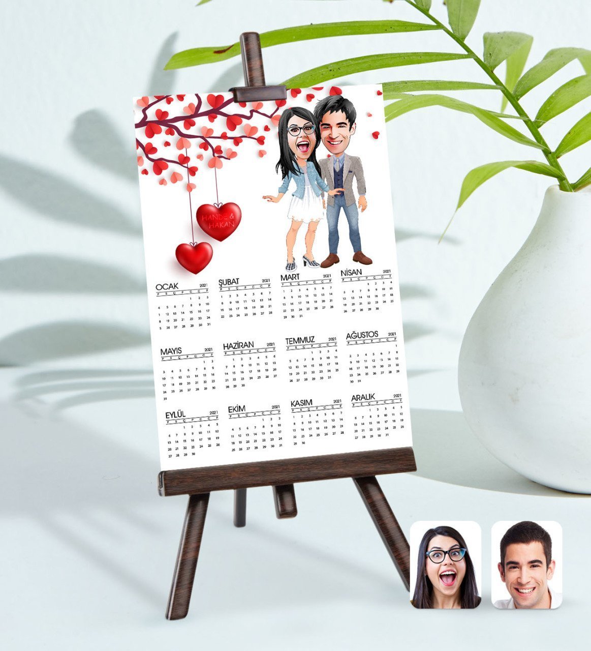BK Gift Kişiye Özel 15x21 cm Fotoğraf Kartlı Sevgililer Karikatürlü Şövaleli 2023 Takvim -61
